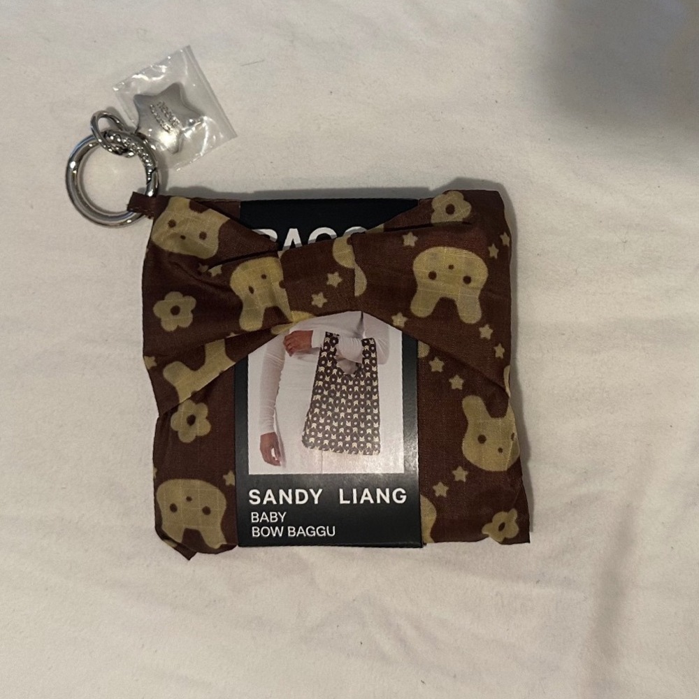 NWT Sandy Liang Baby Bow Baggu Bunny Brown Metal Star Charm Reusable Tote Bag